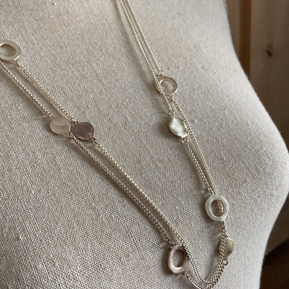 Jewel Kade- Circle Dance necklace 60” Matte silver *flaw* - Picture 3 of 6